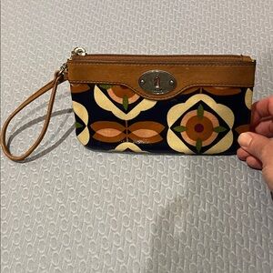 Fossil Waxed Floral Canvas Small Wristlet